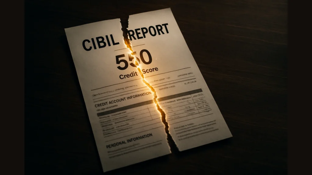 A symbolic image of a torn CIBIL report being stitched with golden thread, representing the process of **how to dispute errors on your CIBIL report**.