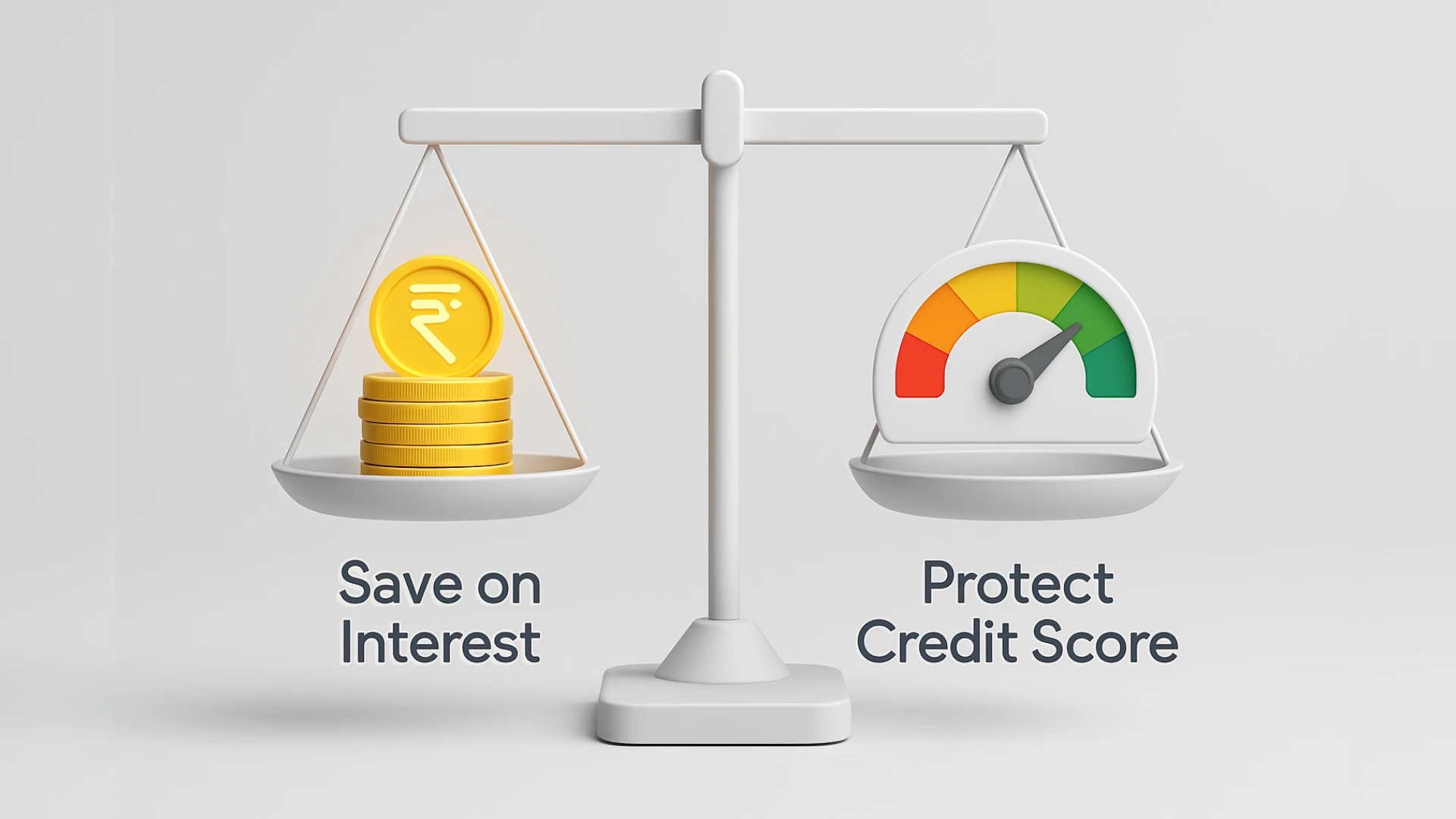 An infographic of a balancing scale weighing Rupee coins against a CIBIL score dial, illustrating the dilemma of **does prepaying a home loan affect cibil score**