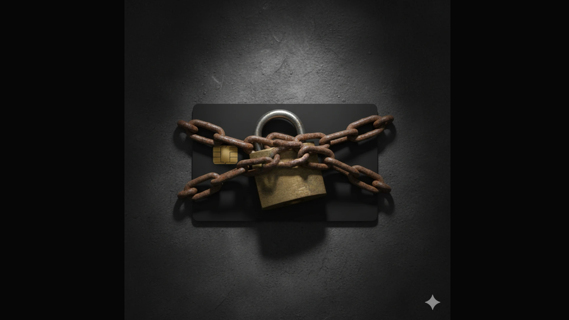 A physical credit card chained and padlocked, illustrating how an EMI purchase blocks the credit limit, a vital factor in the buy now pay later vs credit card emi India choice.