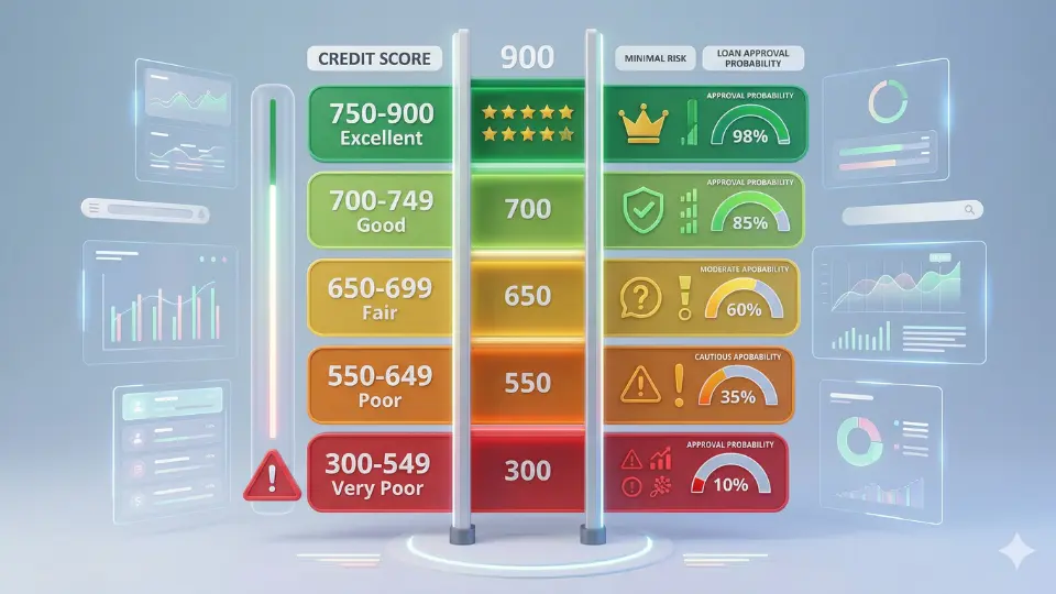 What Is a Good CIBIL Score in India range chart showing credit score tiers from 300 to 900
