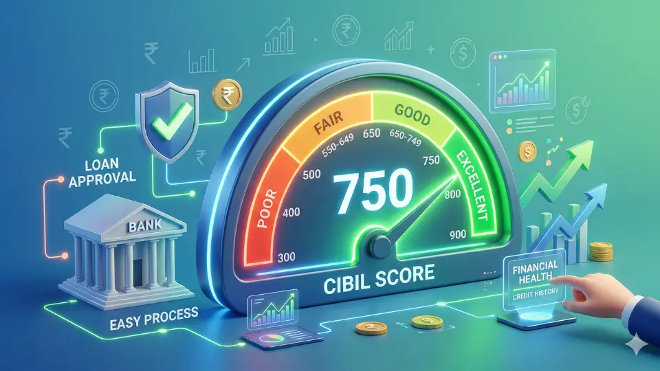 What Is a Good CIBIL Score in India visual credit score meter showing ideal credit score above 750
